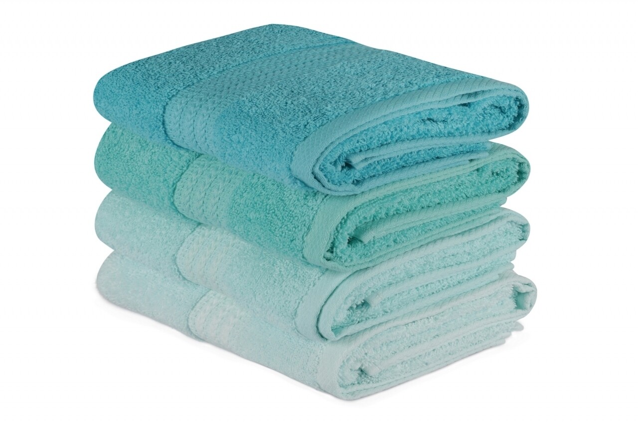 Set 4 prosoape de baie, Hobby, 50x90 cm, 100% bumbac, albastru/turcoaz/bleu - imagine 5
